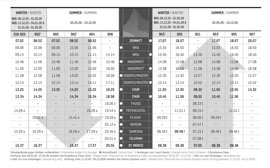 2026年冰河列車時刻表